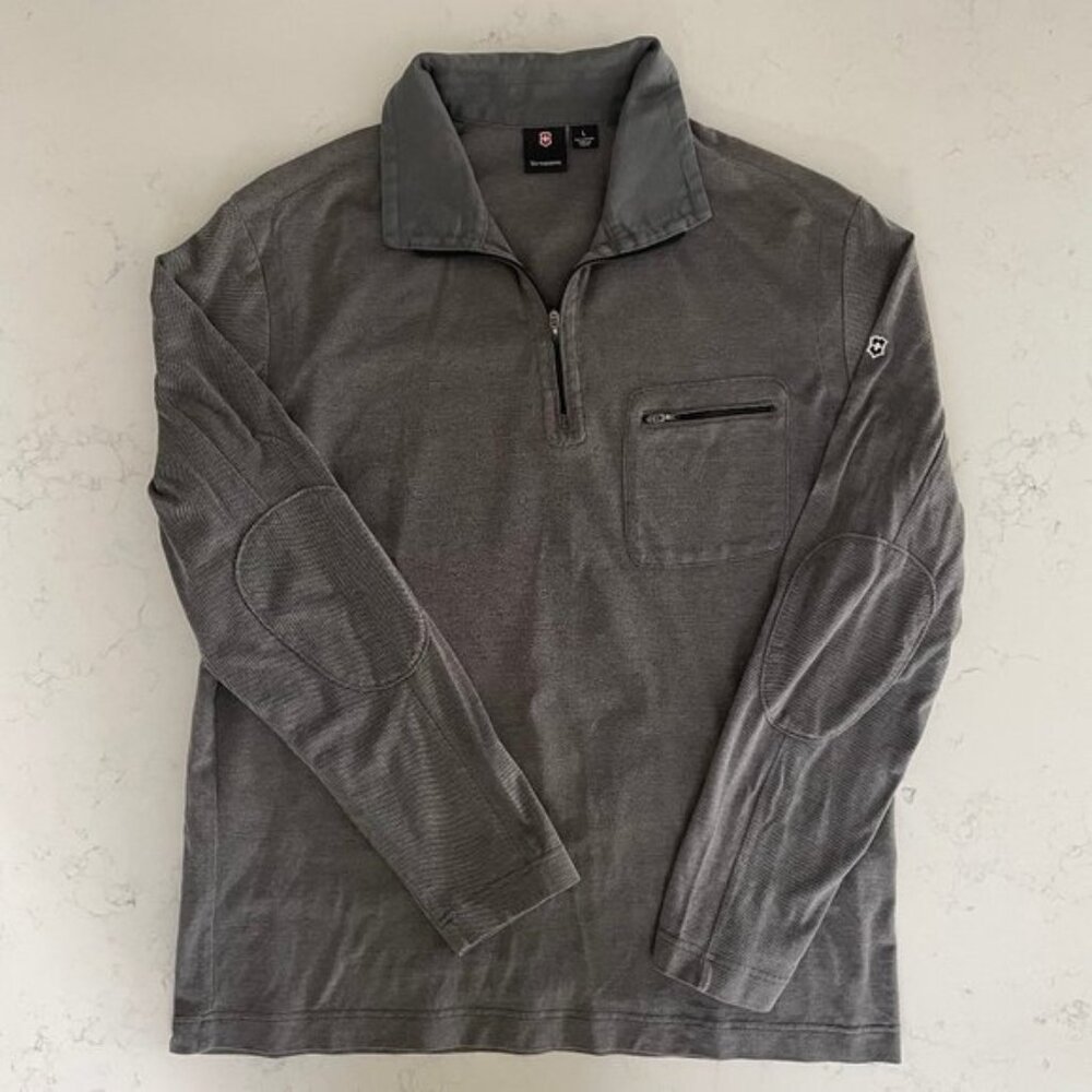 Victorinox Sporty Lg Sleeve 14 Zip CollaredCotton Shirt Heather Gray Sz L